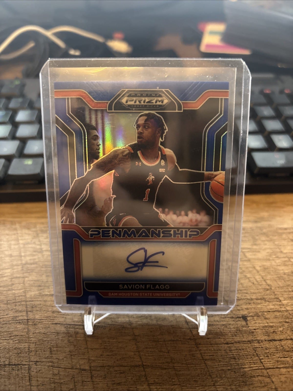 2022-23 Panini Prizm Draft Picks College Penmanship Blue /149 Savion Flagg Auto, photo