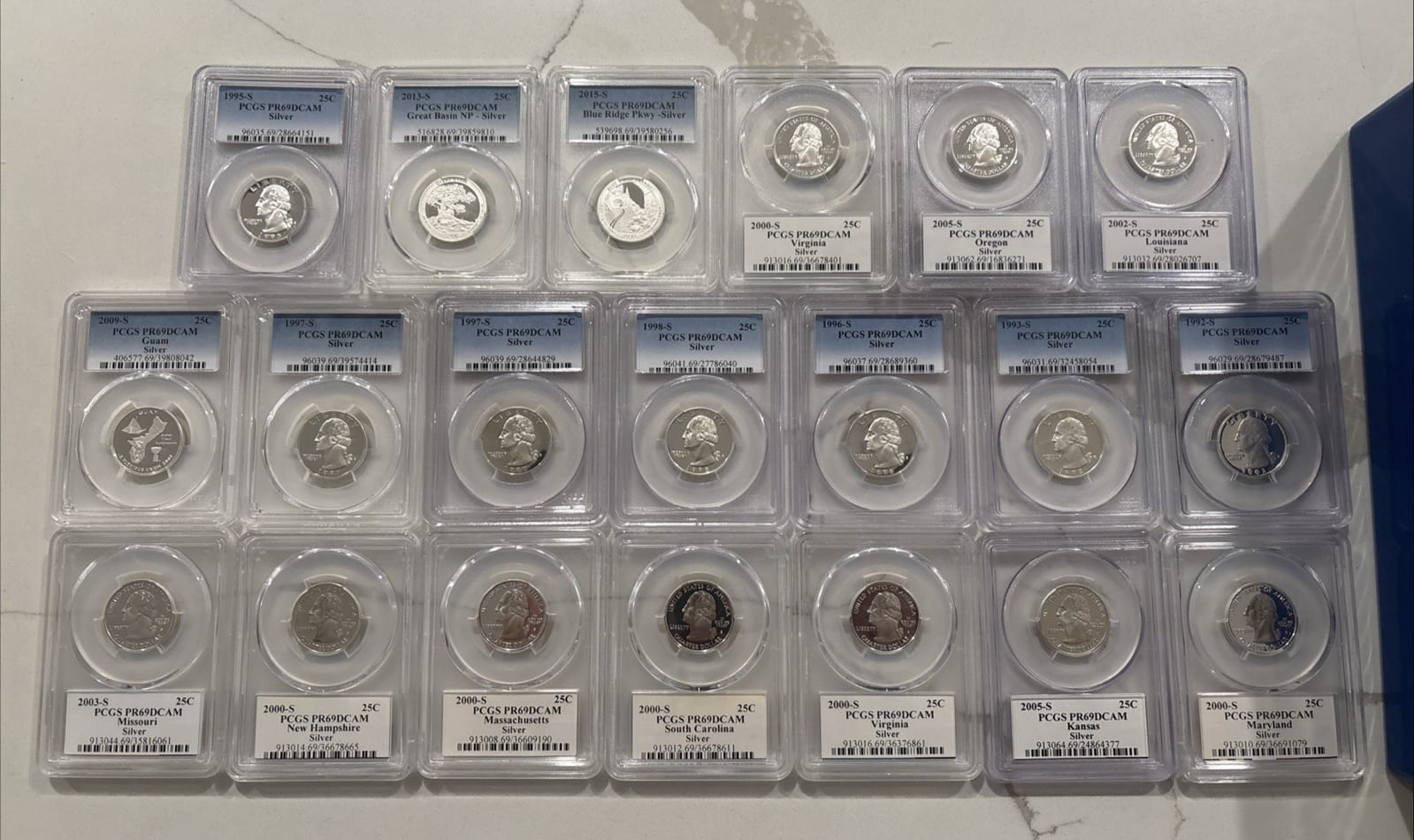 Lot of 20 PCGS Silver Quarters Graded PR69DCAM In PCGS Coin Holder Box, photo