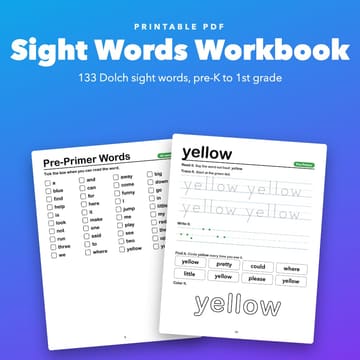 Dolch Sight Words Workbook Printable for Pre-K to 1st Grade, cover