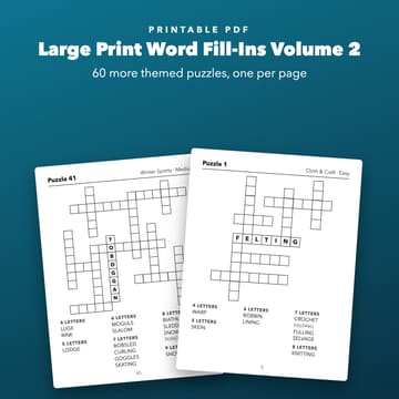 Large Print Word Fill-Ins Volume 2 Printable for Seniors, cover