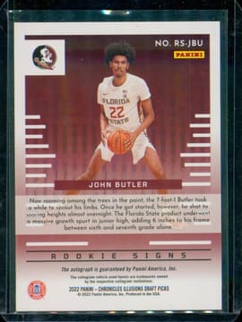 2022 Panini Chronicles Draft Picks #RS-JBU John Butler Illusions Rookie Signs, photo 2