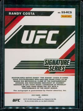 2022 Donruss UFC Signature Series Autographs Green Flood #SSRCS Randy Costa Auto, photo 2