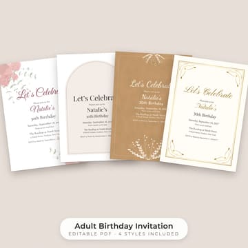 Birthday Invitation Template: 4 Styles (Editable PDF), cover