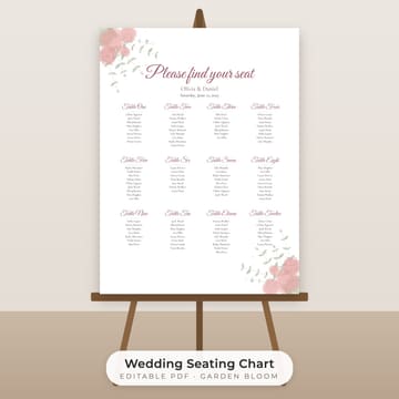 Watercolor Floral Wedding Seating Chart Template, cover