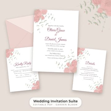 Watercolor Floral Wedding Invitation Suite Template, cover