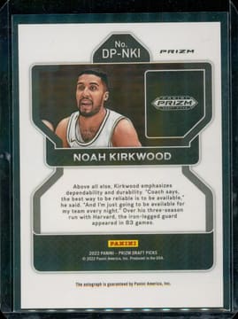 2022 Panini Draft Picks Silver Prizm Auto #DP-NKI Noah Kirkwood Autograph, photo 2
