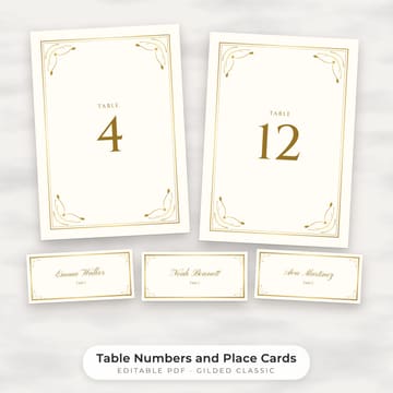 Classic Gold Wedding Table Numbers 1-30 and Place Cards, cover