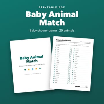 Baby Animal Match Baby Shower Game: 20 Pairs, cover