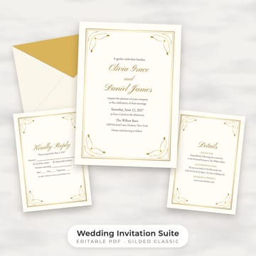 Classic Gold Wedding Invitation Suite Template, cover