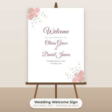 Watercolor Floral Wedding Welcome Sign Template, cover