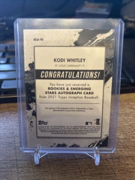 2021 Topps Inception Kodi Whitley Auto /75 Red #RESA-YM Rookie RC Autograph NM, photo 2