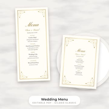 Classic Gold Wedding Menu Template, cover