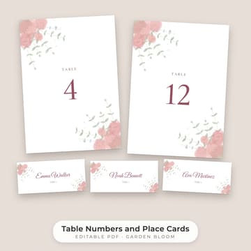 Watercolor Floral Wedding Table Numbers 1-30 and Place Cards, cover