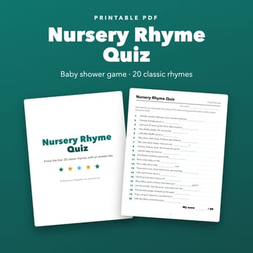Nursery Rhyme Quiz Baby Shower Game, cover