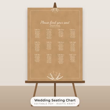 Rustic Kraft Wedding Seating Chart Template, cover