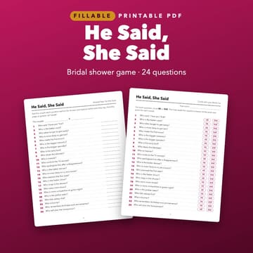 He Said She Said Bridal Shower Game: 24 Questions, cover