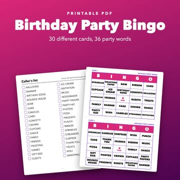 Birthday Party Bingo: 30 Cards for Kids and Adults, cover