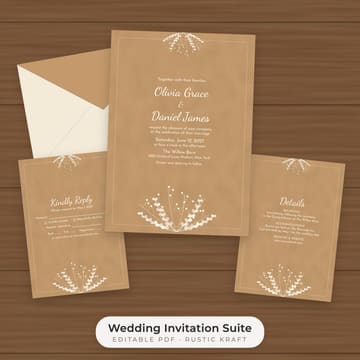 Rustic Kraft Wedding Invitation Suite Template, cover