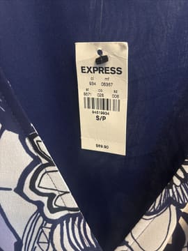 Express Floral Long Sleeve Dress Navy Blue Coral V-Neck Elastic Waist S, photo 2