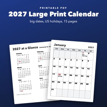 2027 Large Print Calendar Printable, cover