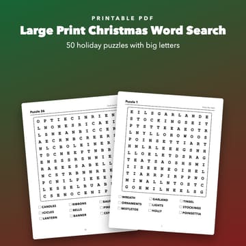 Large Print Christmas Word Search Printable for Seniors, cover
