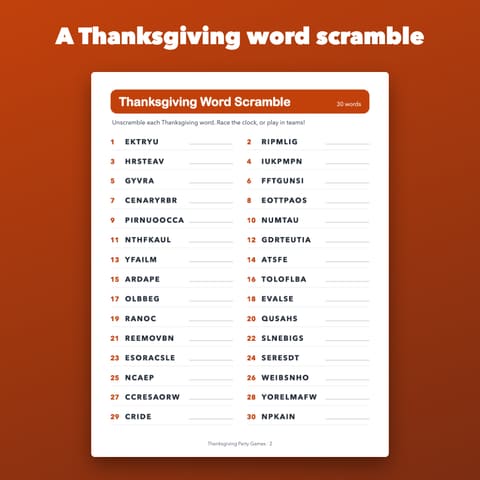 Thanksgiving Party Games Printable for Family, preview 1