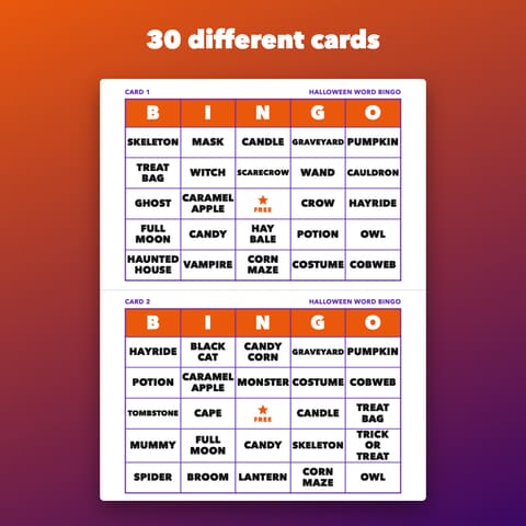 Halloween Bingo Printable for Kids and Classroom Parties, preview 1