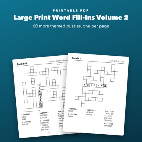 Large Print Word Fill-Ins Volume 2 Printable for Seniors, cover