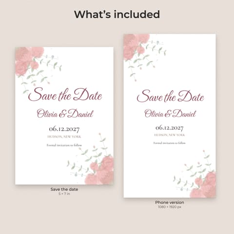 Watercolor Floral Save the Date Template, preview 1