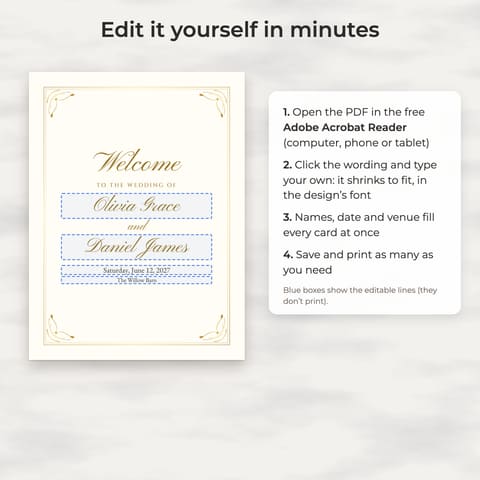 Classic Gold Wedding Welcome Sign Template, preview 2