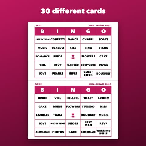 Bridal Shower Bingo: 30 Different Cards, preview 1