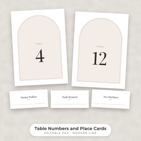 Modern Minimalist Wedding Table Numbers 1-30 and Place Cards, cover