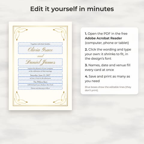 Classic Gold Wedding Invitation Suite Template, preview 2