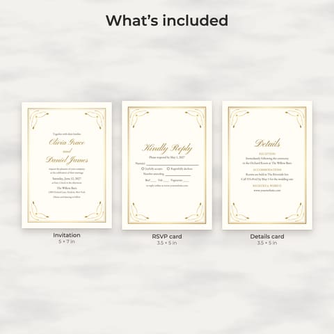 Classic Gold Wedding Invitation Suite Template, preview 1