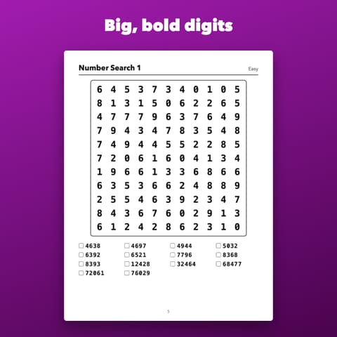 Large Print Number Search Printable for Seniors, preview 1