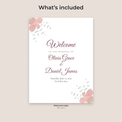 Watercolor Floral Wedding Welcome Sign Template, preview 1