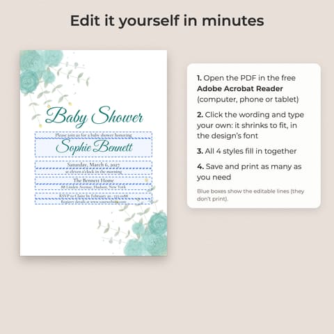Baby Shower Invitation Template: 4 Styles (Editable PDF), preview 2