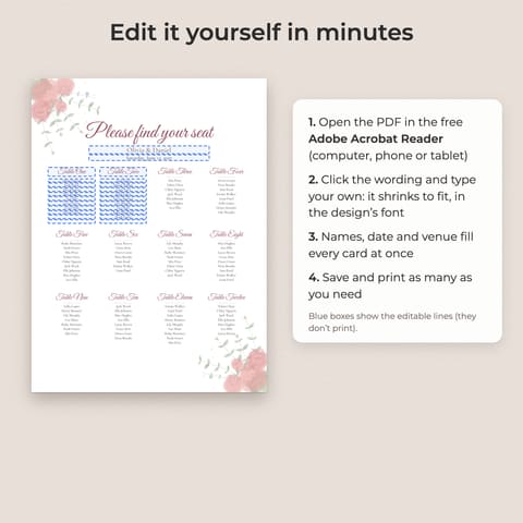 Watercolor Floral Wedding Seating Chart Template, preview 2