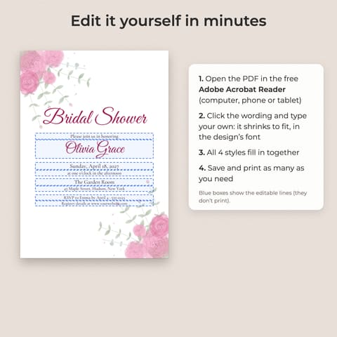Bridal Shower Invitation Template: 4 Styles (Editable PDF), preview 2