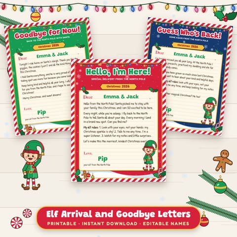 Christmas Elf Arrival, Return and Goodbye Letters (Editable Names), cover