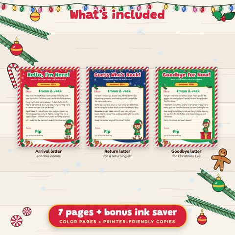 Christmas Elf Arrival, Return and Goodbye Letters (Editable Names), preview 1