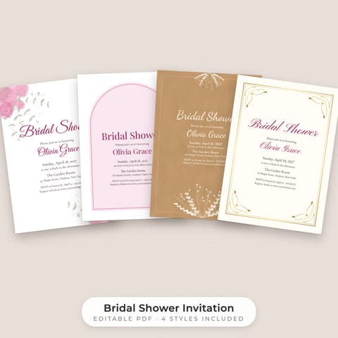 Bridal Shower Invitation Template: 4 Styles (Editable PDF), cover