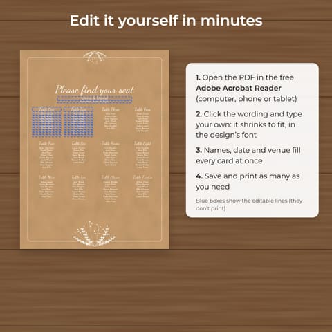 Rustic Kraft Wedding Seating Chart Template, preview 2