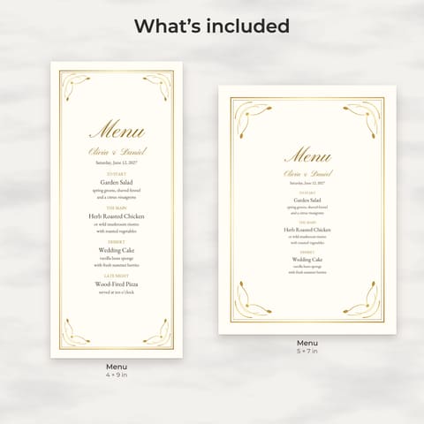Classic Gold Wedding Menu Template, preview 1