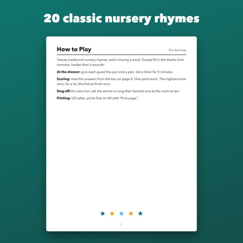 Nursery Rhyme Quiz Baby Shower Game, preview 2