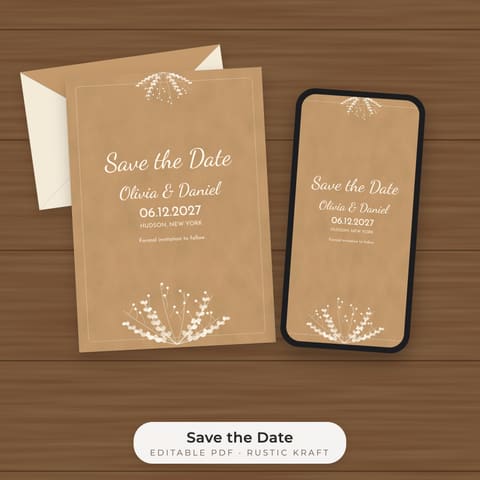 Rustic Kraft Save the Date Template, cover