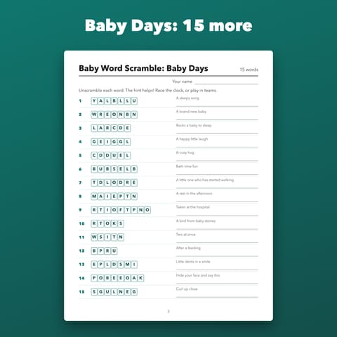 Baby Shower Word Scramble: 30 Puzzles, preview 2