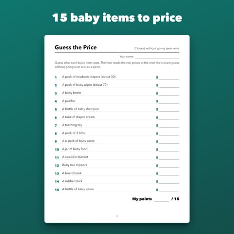 Guess the Price Baby Shower Game: 15 Items, preview 1
