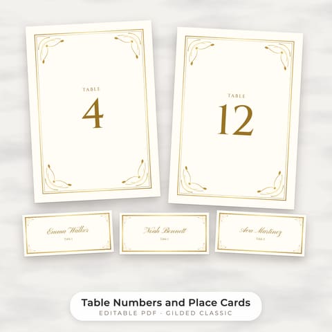 Classic Gold Wedding Table Numbers 1-30 and Place Cards, cover