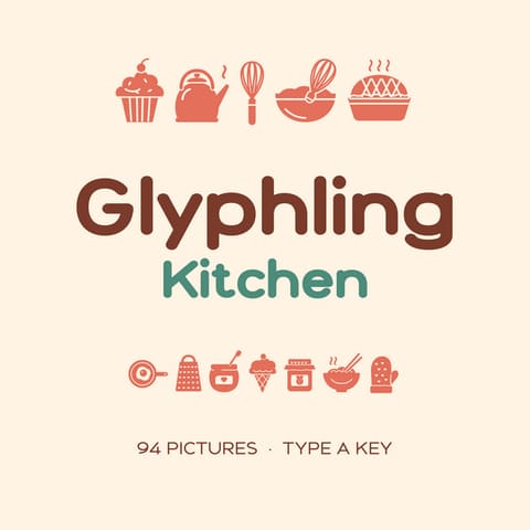Glyphling Kitchen: 94 Kitchen Icon Font Pictures (OTF TTF), cover